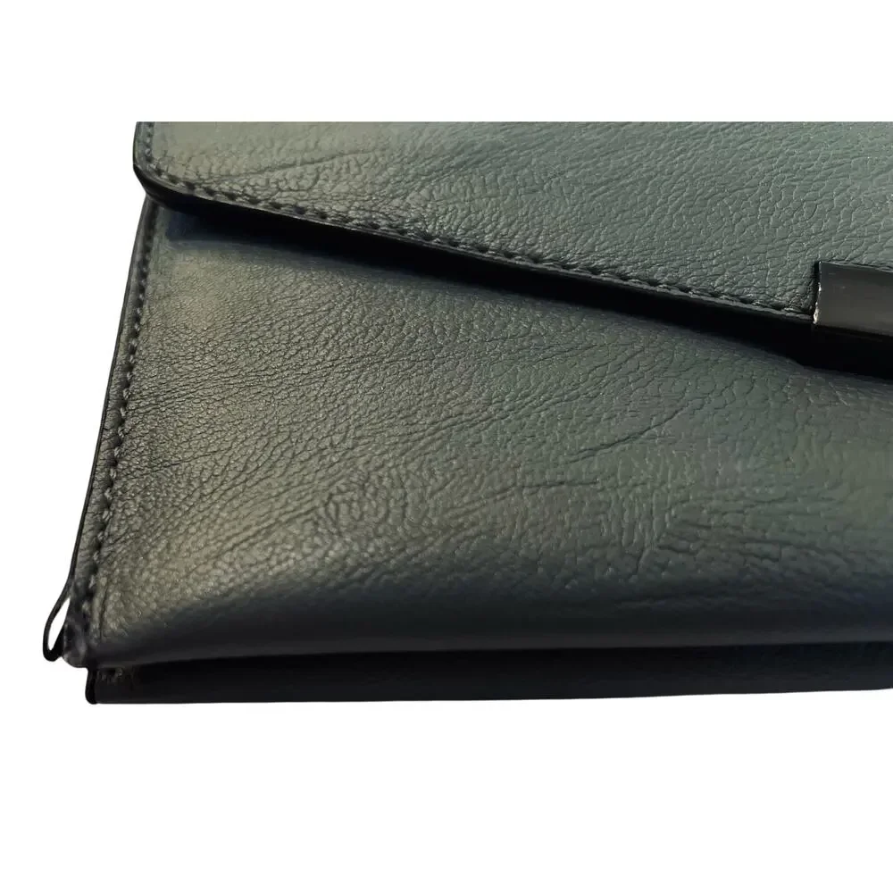 Authentic Xuan Dong Designer Gray Leather Asymmetrical Envelope Clutch Wallet